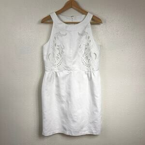 LOFT White Linen Blend Embroidered Sheath Dress Size 8 Sleeveless